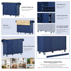 White / Blue / Blue Grey / Black Rolling Kitchen Island with Drop Leaf, Locking Wheels & Storage Cabinet