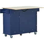 White / Blue / Blue Grey / Black Rolling Kitchen Island with Drop Leaf, Locking Wheels & Storage Cabinet