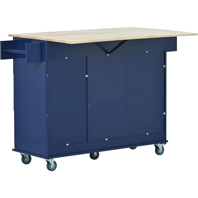 White / Blue / Blue Grey / Black Rolling Kitchen Island with Drop Leaf, Locking Wheels & Storage Cabinet