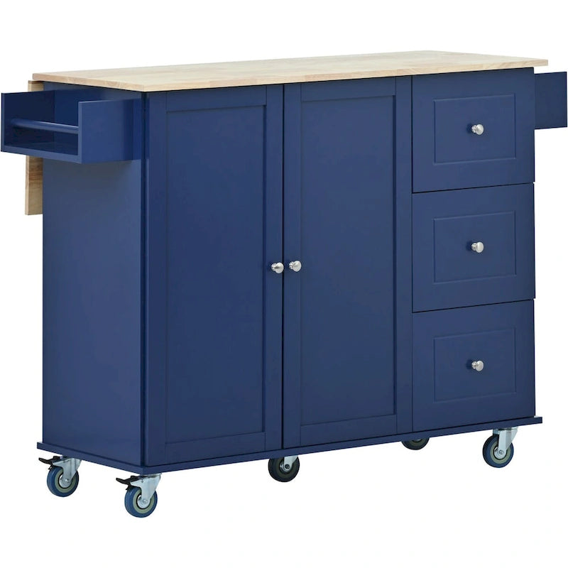 White / Blue / Blue Grey / Black Rolling Kitchen Island with Drop Leaf, Locking Wheels & Storage Cabinet