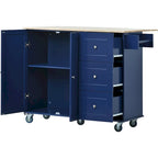 White / Blue / Blue Grey / Black Rolling Kitchen Island with Drop Leaf, Locking Wheels & Storage Cabinet