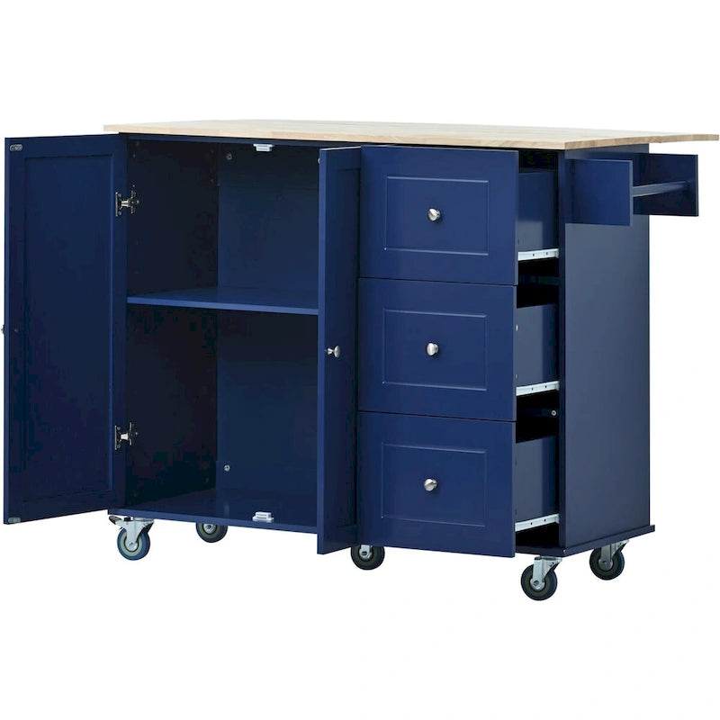White / Blue / Blue Grey / Black Rolling Kitchen Island with Drop Leaf, Locking Wheels & Storage Cabinet