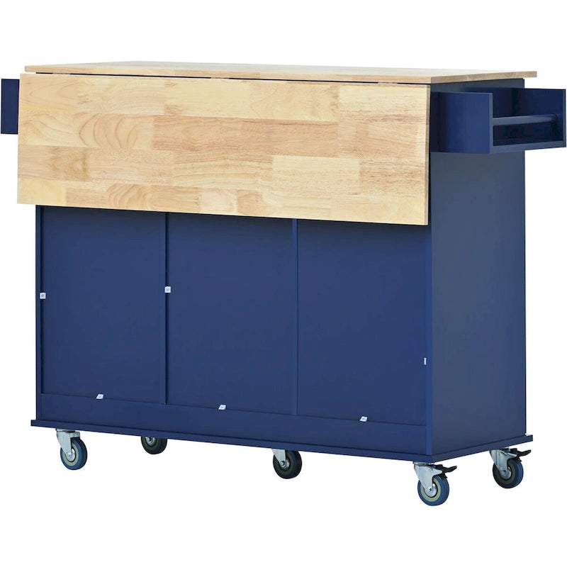 White / Blue / Blue Grey / Black Rolling Kitchen Island with Drop Leaf, Locking Wheels & Storage Cabinet