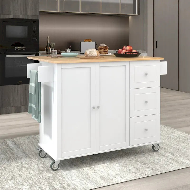 White / Blue / Blue Grey / Black Rolling Kitchen Island with Drop Leaf, Locking Wheels & Storage Cabinet