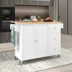 White / Blue / Blue Grey / Black Rolling Kitchen Island with Drop Leaf, Locking Wheels & Storage Cabinet