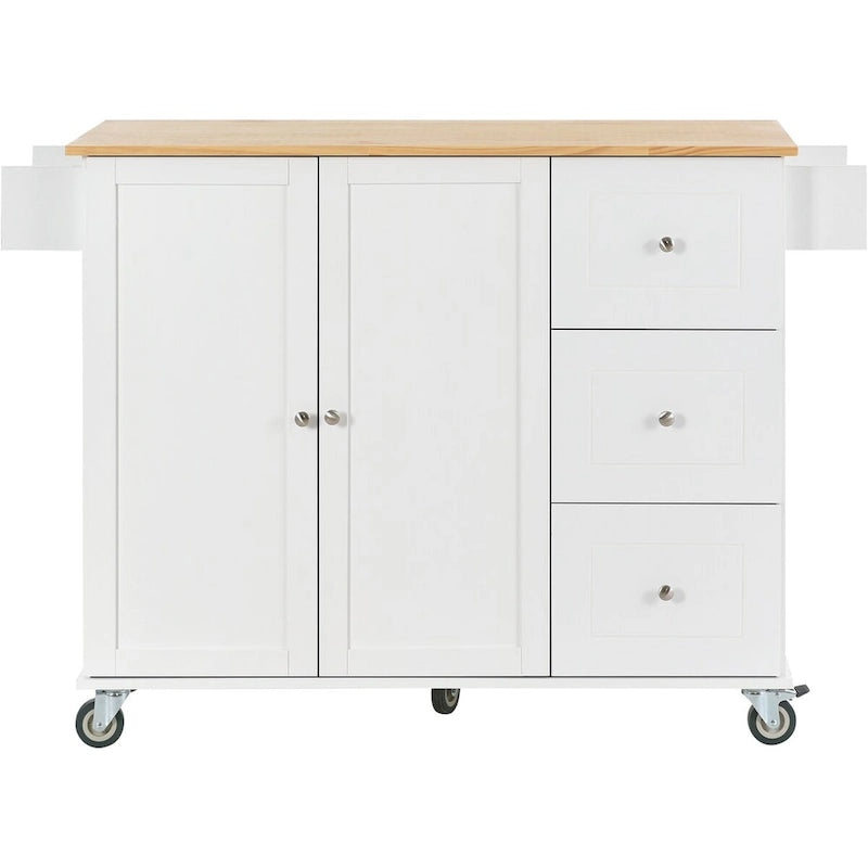 White / Blue / Blue Grey / Black Rolling Kitchen Island with Drop Leaf, Locking Wheels & Storage Cabinet