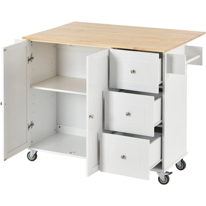 White / Blue / Blue Grey / Black Rolling Kitchen Island with Drop Leaf, Locking Wheels & Storage Cabinet
