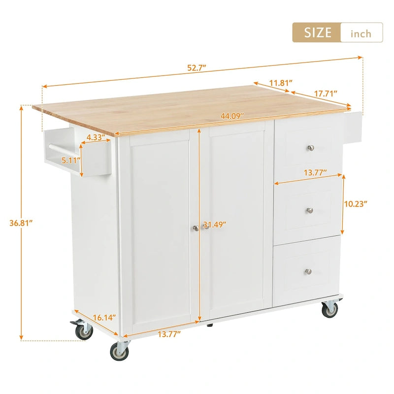 White / Blue / Blue Grey / Black Rolling Kitchen Island with Drop Leaf, Locking Wheels & Storage Cabinet