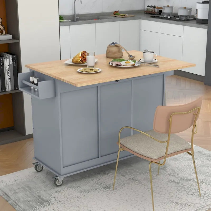 White / Blue / Blue Grey / Black Rolling Kitchen Island with Drop Leaf, Locking Wheels & Storage Cabinet