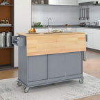 White / Blue / Blue Grey / Black Rolling Kitchen Island with Drop Leaf, Locking Wheels & Storage Cabinet