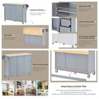 White / Blue / Blue Grey / Black Rolling Kitchen Island with Drop Leaf, Locking Wheels & Storage Cabinet