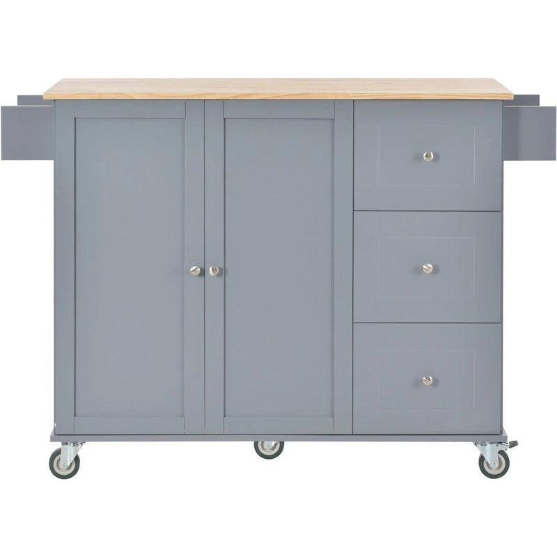 White / Blue / Blue Grey / Black Rolling Kitchen Island with Drop Leaf, Locking Wheels & Storage Cabinet