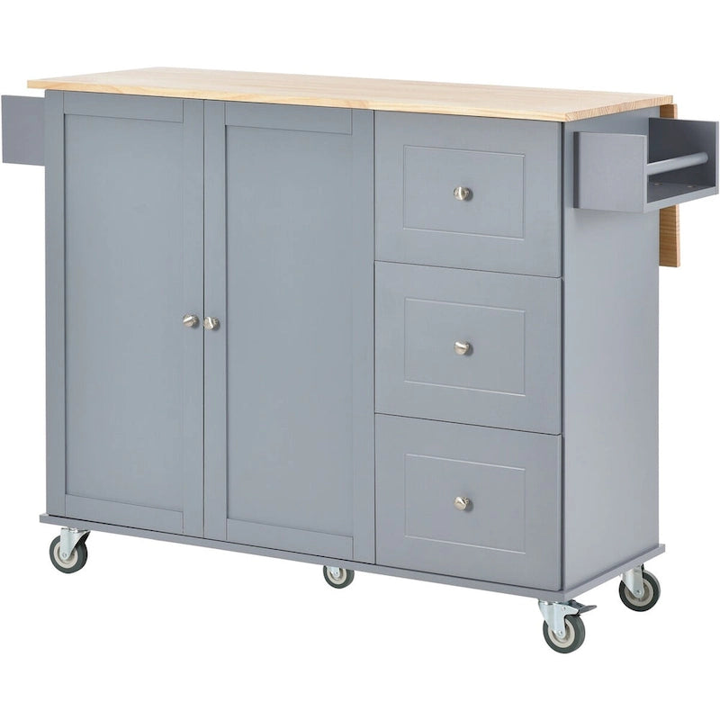White / Blue / Blue Grey / Black Rolling Kitchen Island with Drop Leaf, Locking Wheels & Storage Cabinet