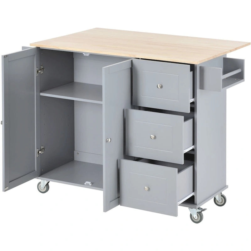 White / Blue / Blue Grey / Black Rolling Kitchen Island with Drop Leaf, Locking Wheels & Storage Cabinet