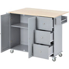 White / Blue / Blue Grey / Black Rolling Kitchen Island with Drop Leaf, Locking Wheels & Storage Cabinet