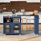 Grey-blue / White / Navy Blue Rolling Kitchen Island with Extended Table & Power Outlets, 1-Person