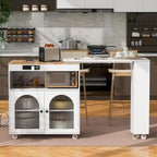 Grey-blue / White / Navy Blue Rolling Kitchen Island with Extended Table & Power Outlets, 1-Person
