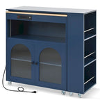 Grey-blue / White / Navy Blue Rolling Kitchen Island with Extended Table & Power Outlets, 1-Person