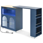 Grey-blue / White / Navy Blue Rolling Kitchen Island with Extended Table & Power Outlets, 1-Person