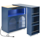 Grey-blue / White / Navy Blue Rolling Kitchen Island with Extended Table & Power Outlets, 1-Person