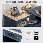 Grey-blue / White / Navy Blue Rolling Kitchen Island with Extended Table & Power Outlets, 1-Person