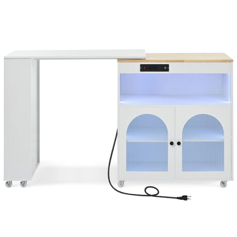 Grey-blue / White / Navy Blue Rolling Kitchen Island with Extended Table & Power Outlets, 1-Person