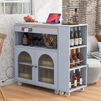 Grey-blue / White / Navy Blue Rolling Kitchen Island with Extended Table & Power Outlets, 1-Person