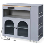 Grey-blue / White / Navy Blue Rolling Kitchen Island with Extended Table & Power Outlets, 1-Person