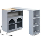 Grey-blue / White / Navy Blue Rolling Kitchen Island with Extended Table & Power Outlets, 1-Person