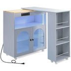 Grey-blue / White / Navy Blue Rolling Kitchen Island with Extended Table & Power Outlets, 1-Person