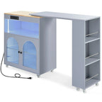 Grey-blue / White / Navy Blue Rolling Kitchen Island with Extended Table & Power Outlets, 1-Person