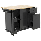 Kitchen Island with Drop-Leaf Countertop & 3-Tier Pull-Out Cabinet on 5 Wheels – Grey Blue / White / Black