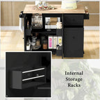 Kitchen Island with Drop-Leaf Countertop & 3-Tier Pull-Out Cabinet on 5 Wheels – Grey Blue / White / Black