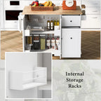 Kitchen Island with Drop-Leaf Countertop & 3-Tier Pull-Out Cabinet on 5 Wheels – Grey Blue / White / Black