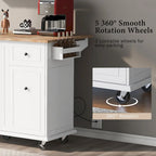 Kitchen Island with Drop-Leaf Countertop & 3-Tier Pull-Out Cabinet on 5 Wheels – Grey Blue / White / Black