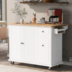 Kitchen Island with Drop-Leaf Countertop & 3-Tier Pull-Out Cabinet on 5 Wheels – Grey Blue / White / Black