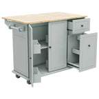 Kitchen Island with Drop-Leaf Countertop & 3-Tier Pull-Out Cabinet on 5 Wheels – Grey Blue / White / Black
