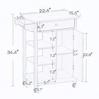 Oak/White Rolling Kitchen Island Cart with Drawer, Door & Towel Rack, Rubberwood Top, 1-Person Use