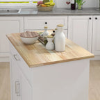 Oak/White Rolling Kitchen Island Cart with Drawer, Door & Towel Rack, Rubberwood Top, 1-Person Use