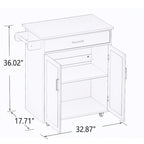 Oak/White Rolling Kitchen Island Cart with Drawer, Door & Towel Rack, Rubberwood Top, 1-Person Use