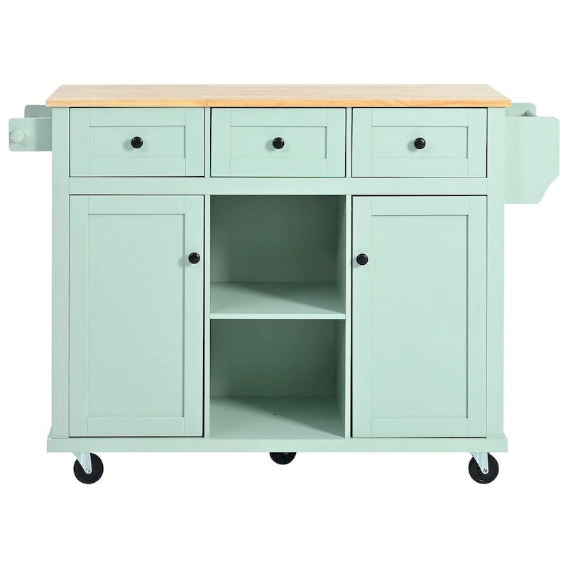 Black/Mint Green/White/Blue Drop-Leaf Rolling Kitchen Island Cart with Storage