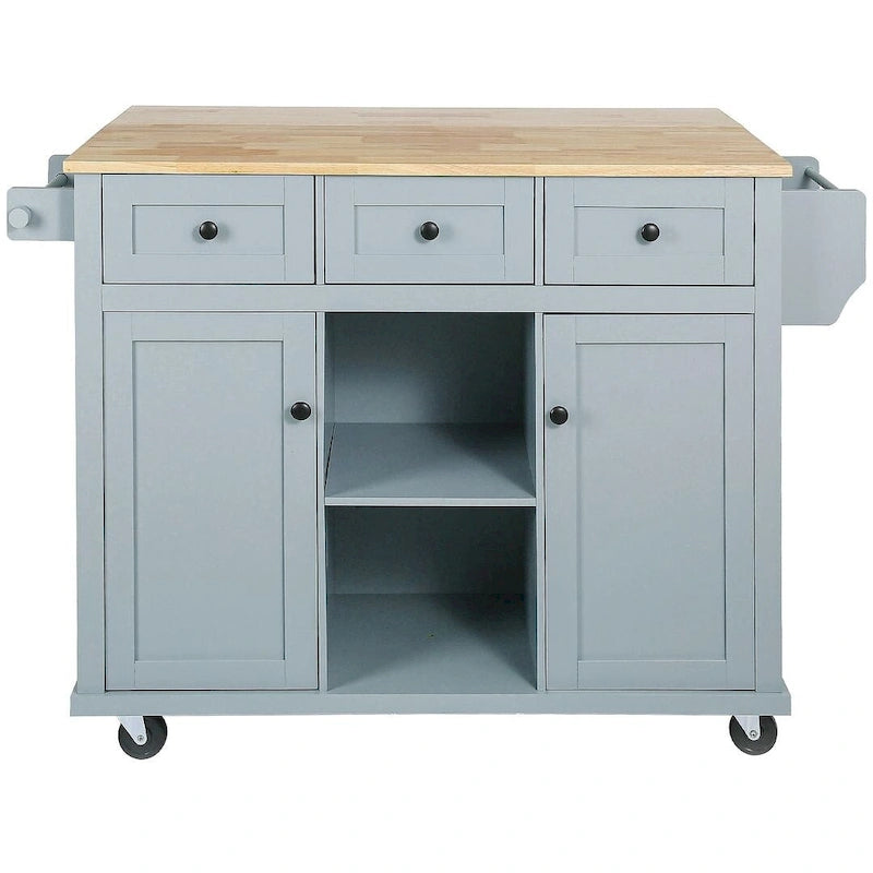 Black/Mint Green/White/Blue Drop-Leaf Rolling Kitchen Island Cart with Storage