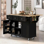 Black/Mint Green/White/Blue Drop-Leaf Rolling Kitchen Island Cart with Storage