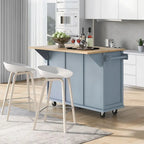 Black/Mint Green/White/Blue Drop-Leaf Rolling Kitchen Island Cart with Storage