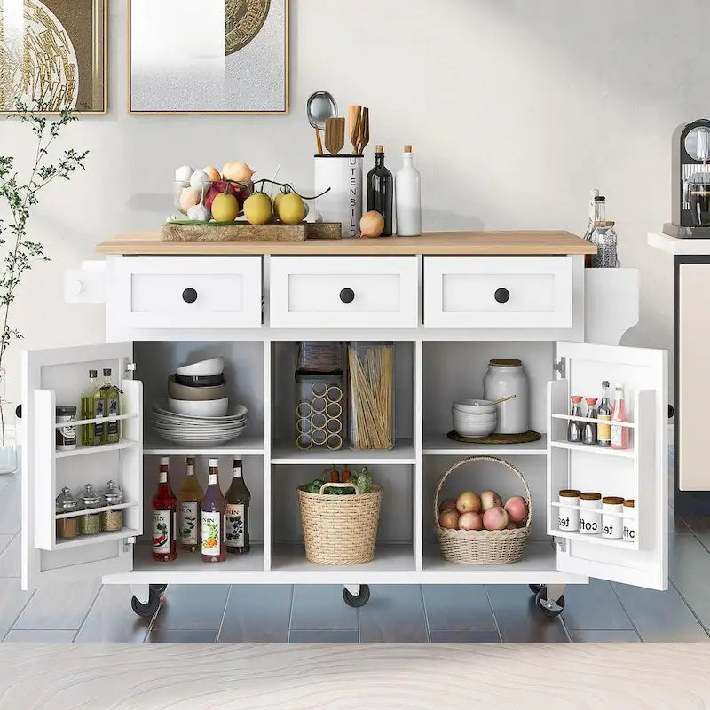 Black/Mint Green/White/Blue Drop-Leaf Rolling Kitchen Island Cart with Storage
