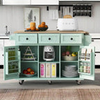 Black/Mint Green/White/Blue Drop-Leaf Rolling Kitchen Island Cart with Storage