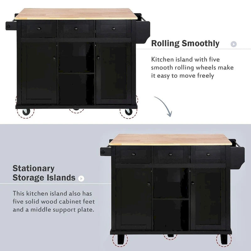 Black/Mint Green/White/Blue Drop-Leaf Rolling Kitchen Island Cart with Storage