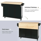 Black/Mint Green/White/Blue Drop-Leaf Rolling Kitchen Island Cart with Storage