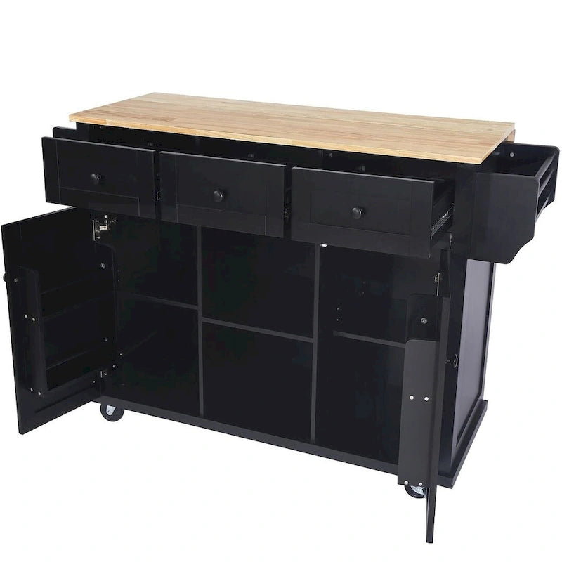 Black/Mint Green/White/Blue Drop-Leaf Rolling Kitchen Island Cart with Storage