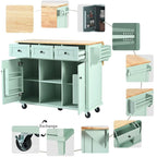 Black/Mint Green/White/Blue Drop-Leaf Rolling Kitchen Island Cart with Storage